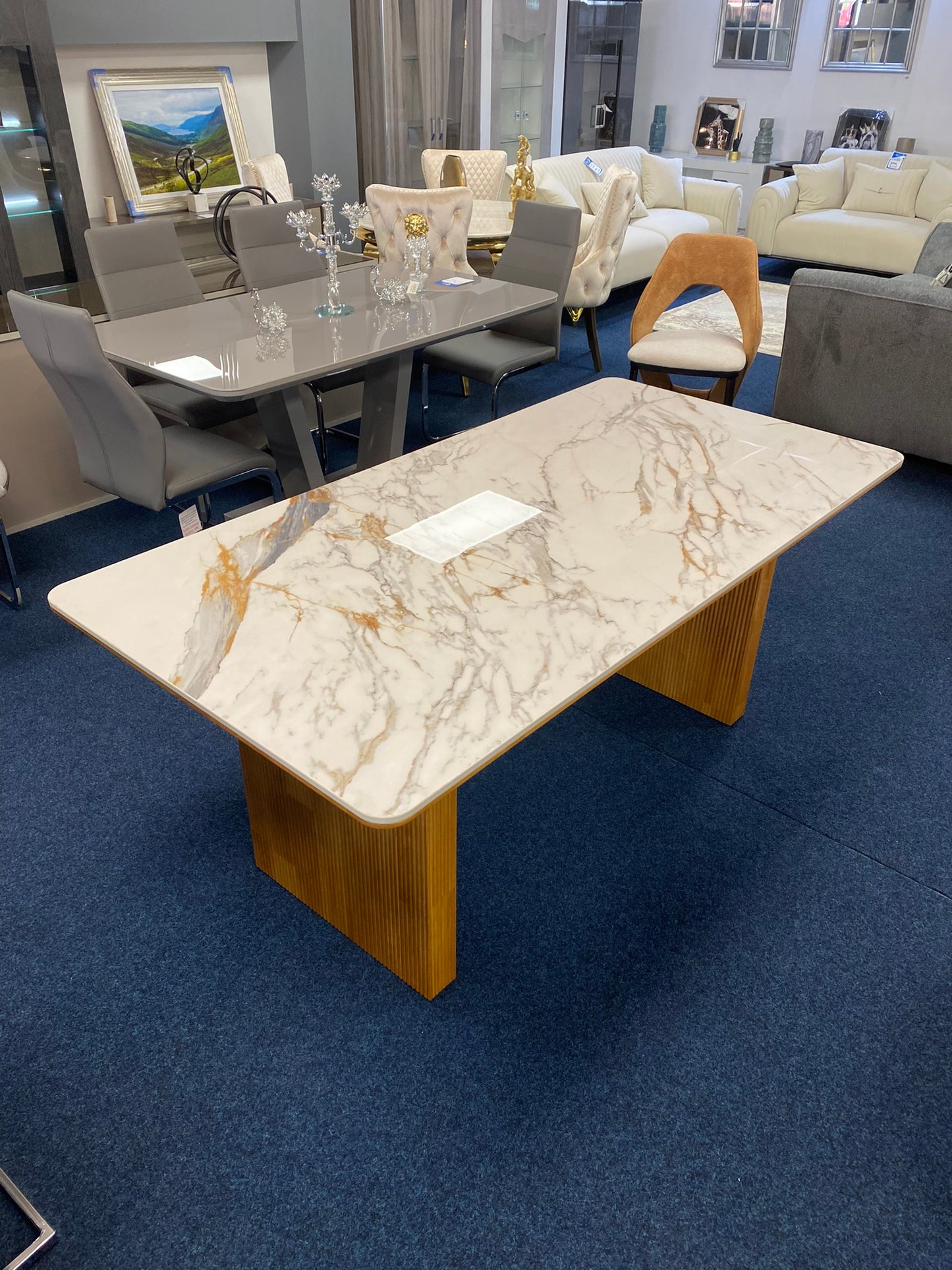 Modern Marble Dining Table with 6 Designer Chairs