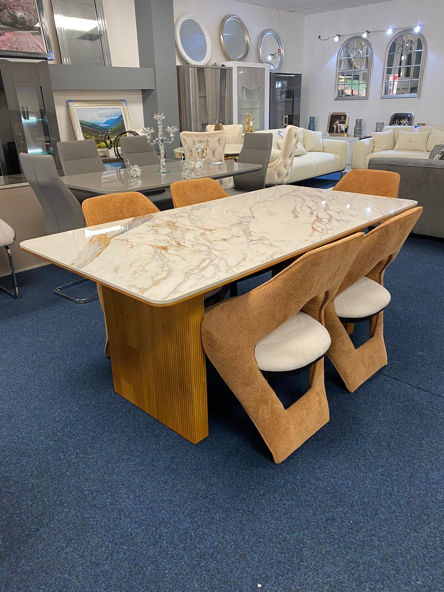 Modern Marble Dining Table with 6 Designer Chairs