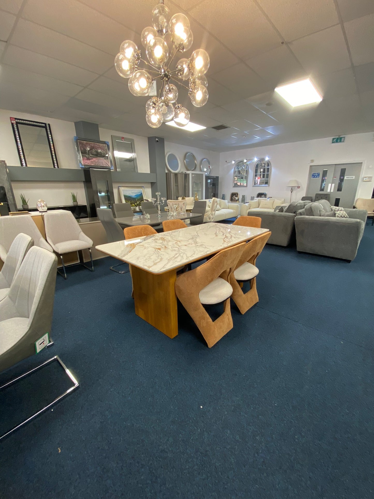 Modern Marble Dining Table with 6 Designer Chairs