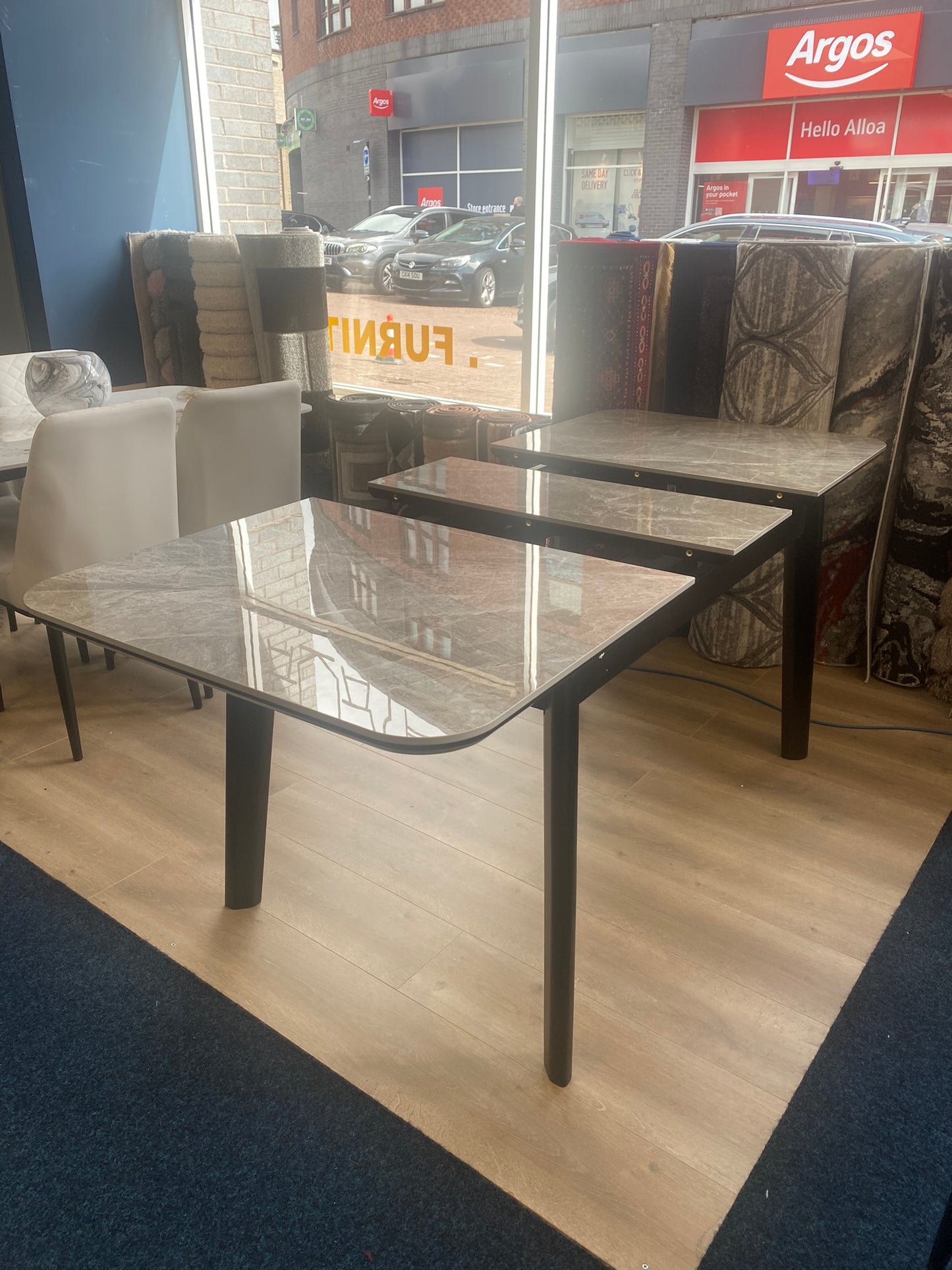 Extendable Marble Dining Set with 4 Grey Chairs