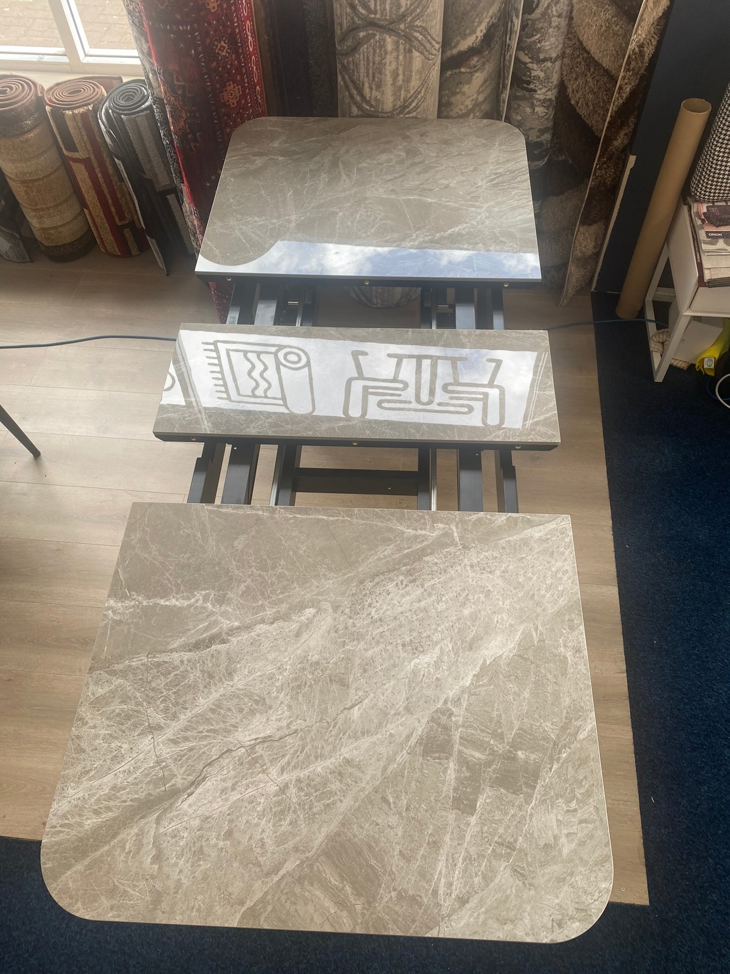 Extendable Marble Dining Set with 4 Grey Chairs