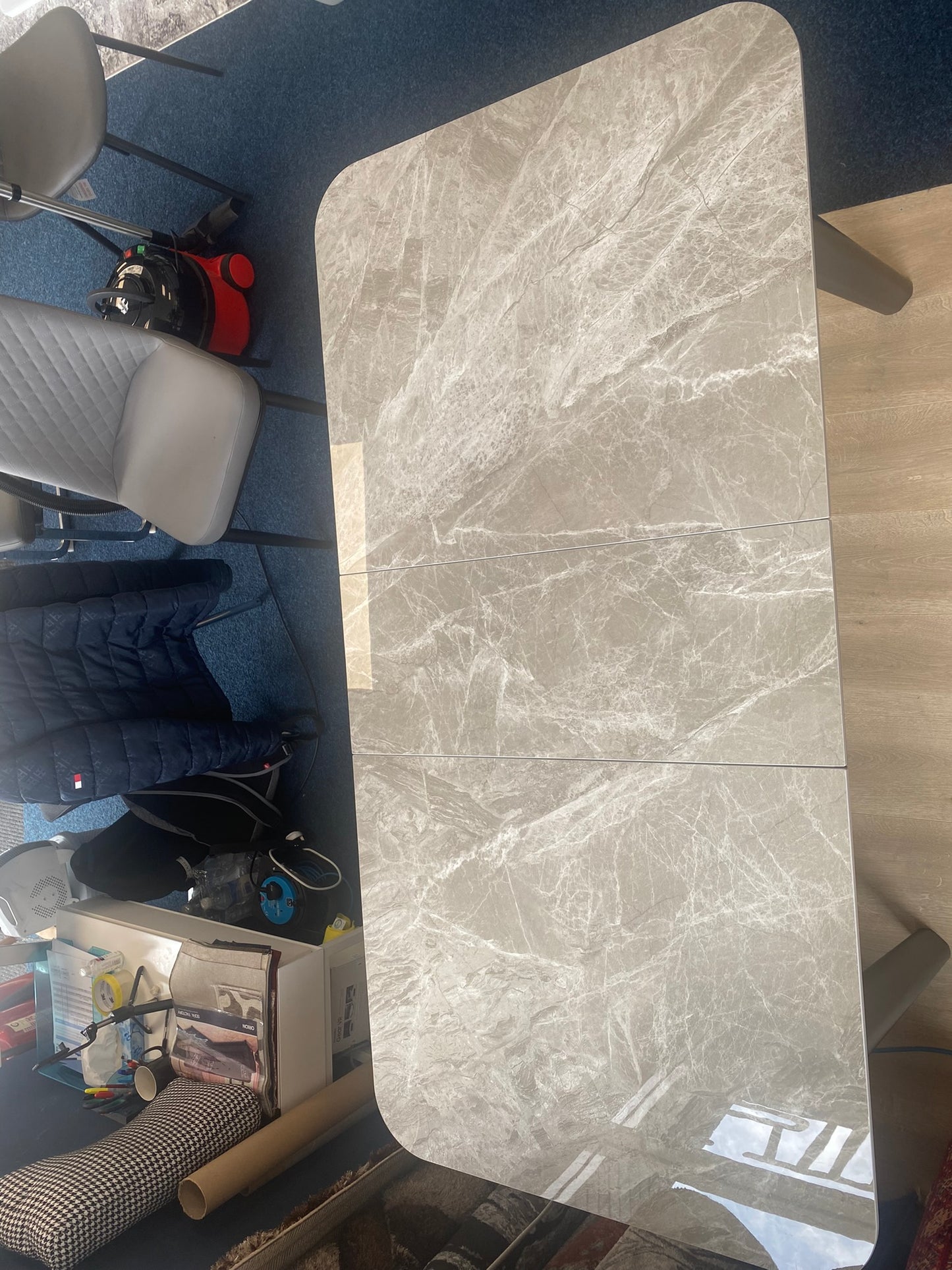 Extendable Marble Dining Set with 4 Grey Chairs