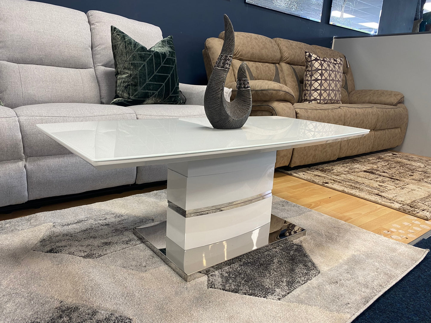 High Gloss White Coffee Table with Chrome Base