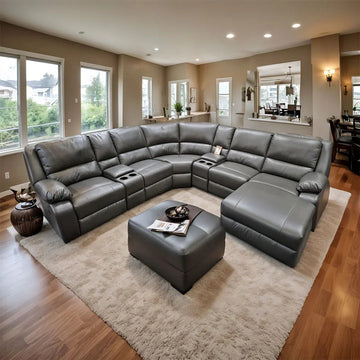Madrid Leather Recliner Corner Sofa Grey