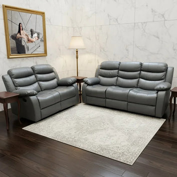 Roma Leather Recliner Sofa 3+2 Seater With Cup Holder Black/Grey