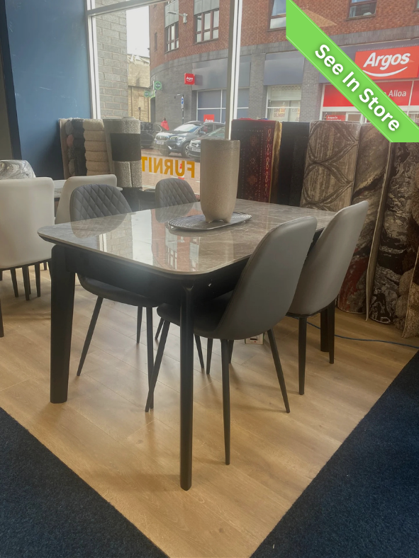 Extendable Marble Dining Set with 4 Grey Chairs