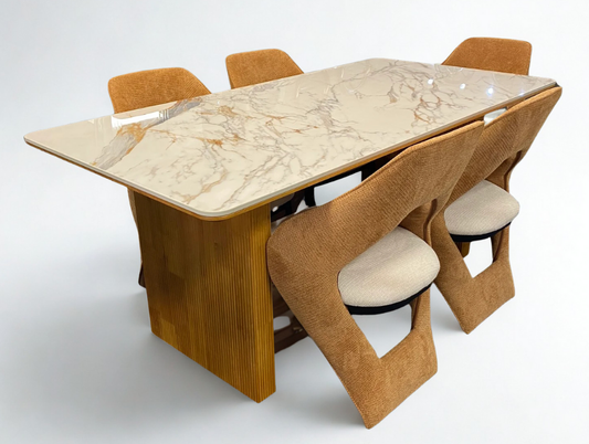 Modern Marble Dining Table with 6 Designer Chairs