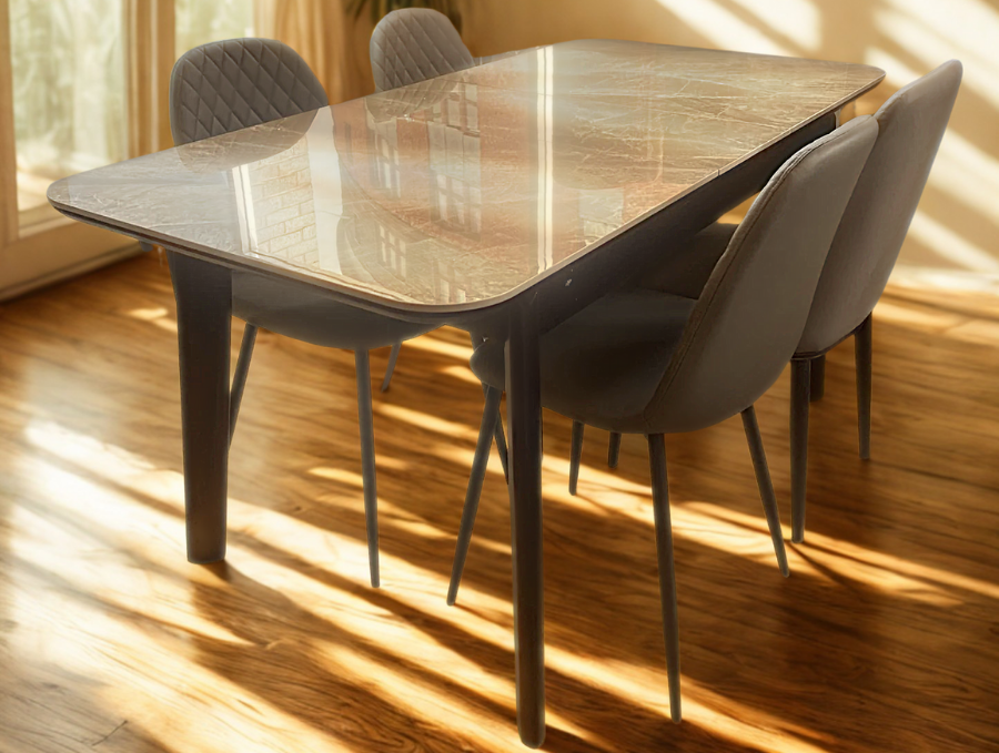 Extendable Marble Dining Set with 4 Grey Chairs