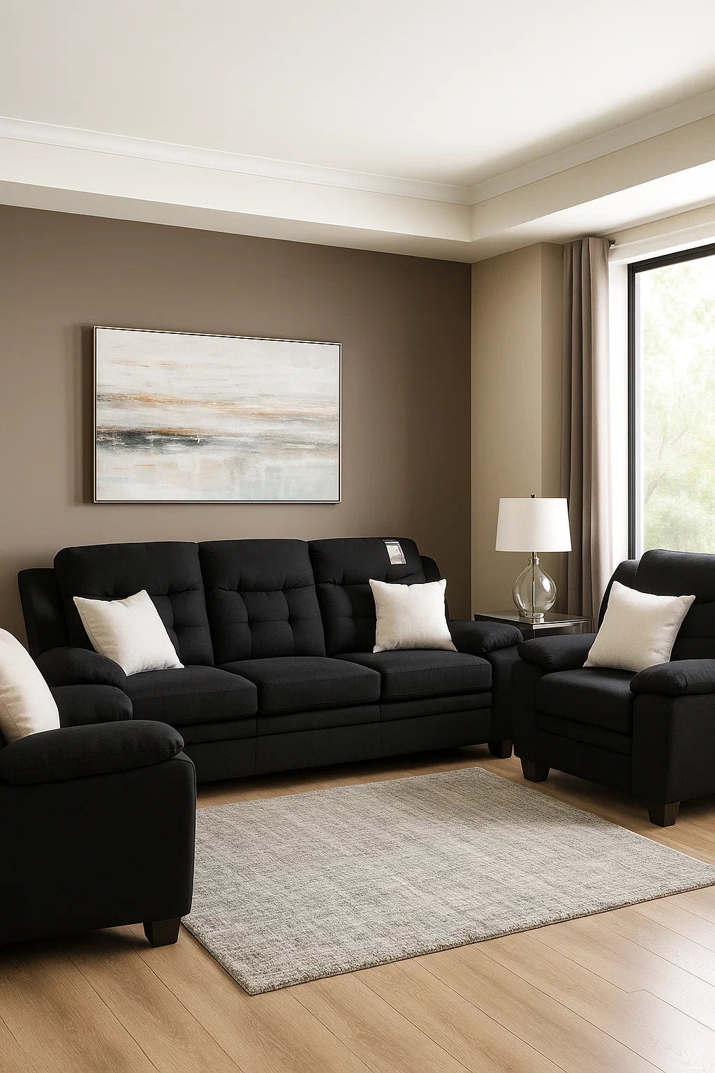 Premium 3+2+1 Black Fabric Sofa Set