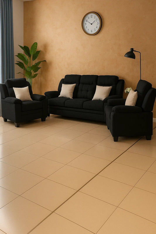 Premium 3+2+1 Black Fabric Sofa Set