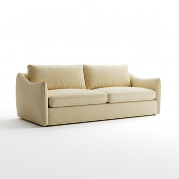 Create a ultra-realistic 4K product image of a [Creamy Golden Haze Sofa

].
The product should be centered, photographed in a professional studio setup.
Pure white background (#FFFFFF).
No text, no logos, no watermarks, no buttons, no people.
Soft natural lighting with realistic shadows.
High detail, sharp focus, premium ecommerce photography style.
Clean, minimal, modern look.
Square format, 1:1 aspect ratio.
Resolution 4096 × 4096 pixels.
