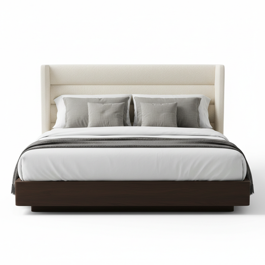 Create an ultra-realistic 4K product image of a modern luxury bed called “[PRODUCT NAME]”.
The bed should be fully visible and centered, photographed in a professional studio setup.
Pure white background (#FFFFFF).
No text, no logos, no watermarks, no buttons, no people.
Soft natural lighting with realistic shadows.
High detail, sharp focus, premium ecommerce photography style.
Clean, minimal, modern look.
Square format, 1:1 aspect ratio.
Resolution 4096 × 4096 pixels.
