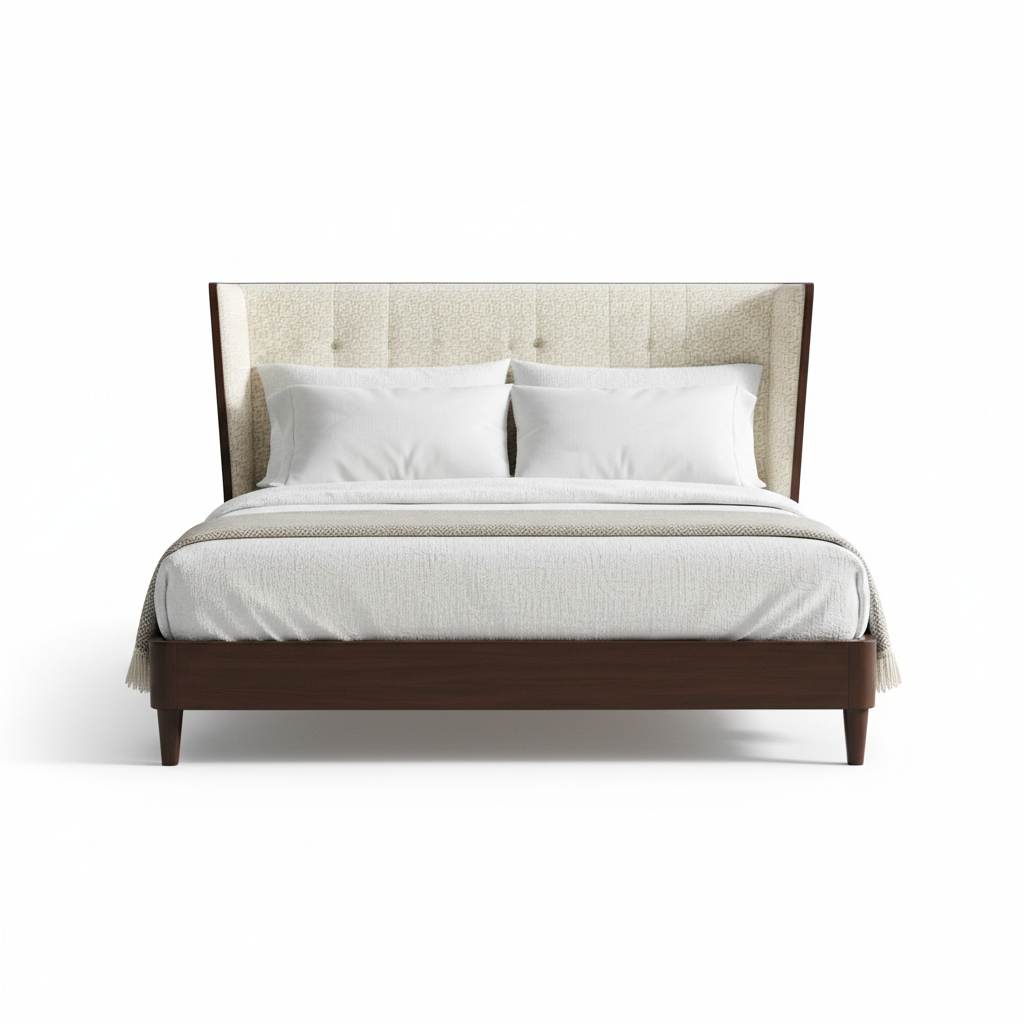 Create an ultra-realistic 4K product image of a modern luxury bed called “[ Somerset Bed]”.
The bed should be fully visible and centered, photographed in a professional studio setup.
Pure white background (#FFFFFF).
No text, no logos, no watermarks, no buttons, no people.
Soft natural lighting with realistic shadows.
High detail, sharp focus, premium ecommerce photography style.
Clean, minimal, modern look.
Square format, 1:1 aspect ratio.
Resolution 4096 × 4096 pixels.
