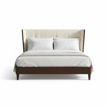 Create an ultra-realistic 4K product image of a modern luxury bed called “[ Somerset Bed]”.
The bed should be fully visible and centered, photographed in a professional studio setup.
Pure white background (#FFFFFF).
No text, no logos, no watermarks, no buttons, no people.
Soft natural lighting with realistic shadows.
High detail, sharp focus, premium ecommerce photography style.
Clean, minimal, modern look.
Square format, 1:1 aspect ratio.
Resolution 4096 × 4096 pixels.