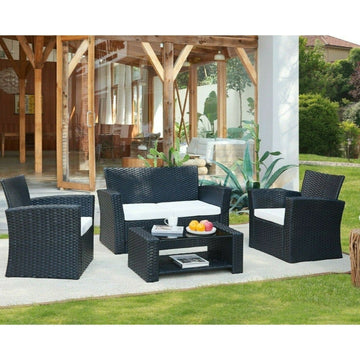 Vegas Rattan Garden Lounge Set, Black