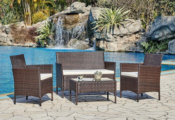 Newport Garden Rattan Lounge Set, Dark Brown with Cover