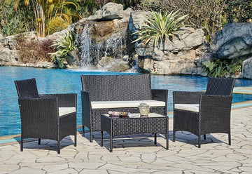 Newport Garden Rattan Lounge Set, Black with Cover