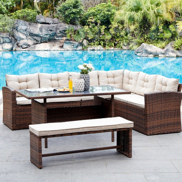 Madeira Rattan Corner Garden Dining Set, Brown