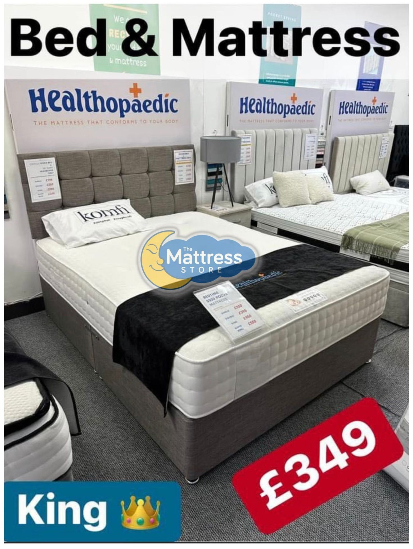 X Display Divan with Cube Headboard with Orthopaedic Mattress