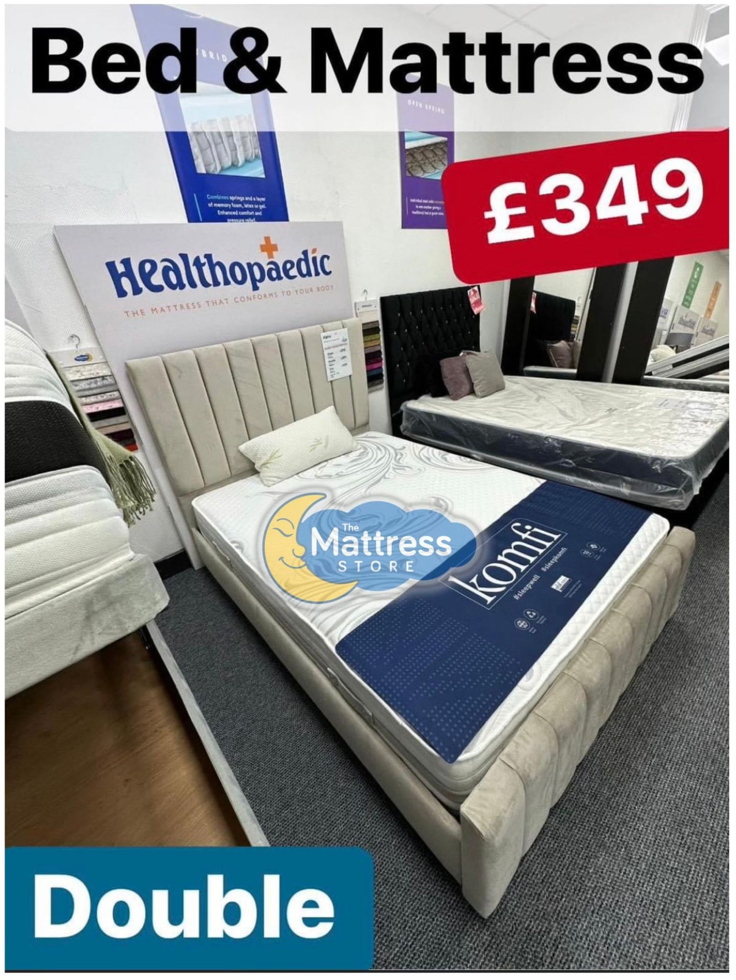 X Display Double Frame Bed and Orthopaedic Mattress